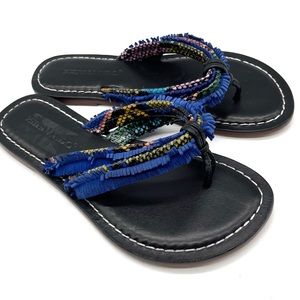 Anthropology Miami Frinhe Sandals Blue Slides Size 6M Bernado